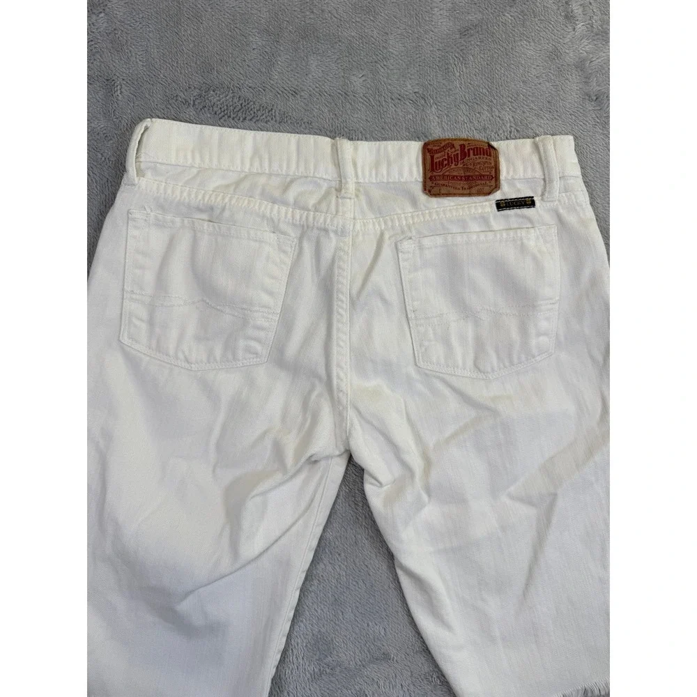 Lucky Brand Shorts Women 8/29 White Zoe Bermuda Long Raw Hem Summer Cotton Blend